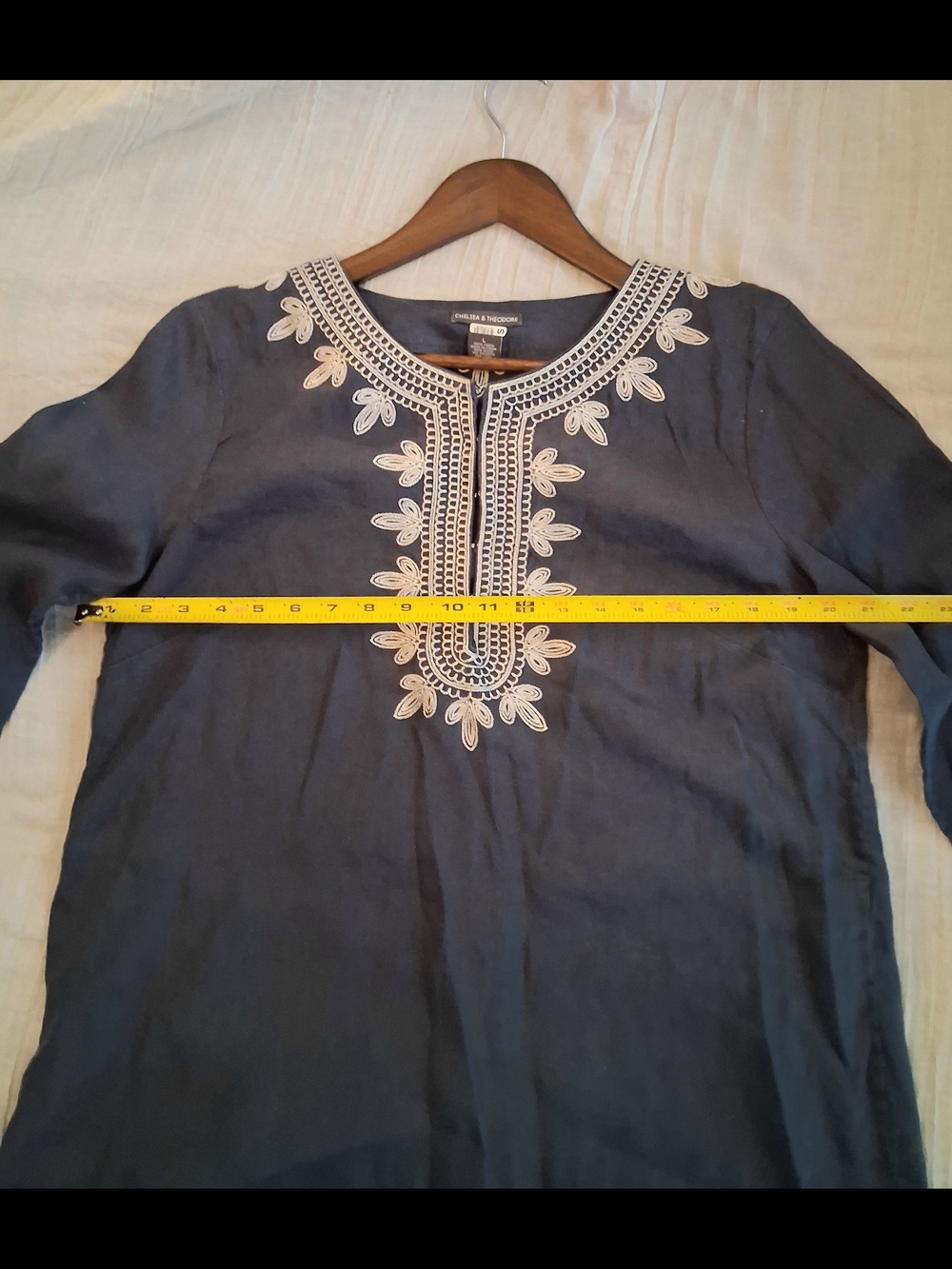 Navy Linen Tunic with White Embroidery - Picture 4 of 6